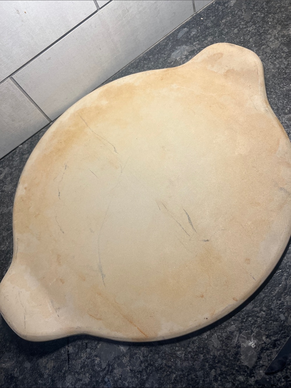 Pampered Chef 15” Round Pizza Stone with Handles - Natural Baking Surface